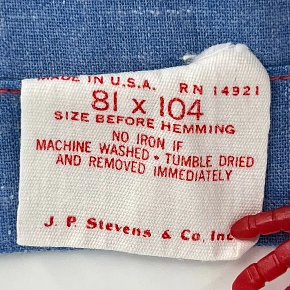 70s queen flat sheet and pillowcases Denim Dot by Utica 1970s vintage